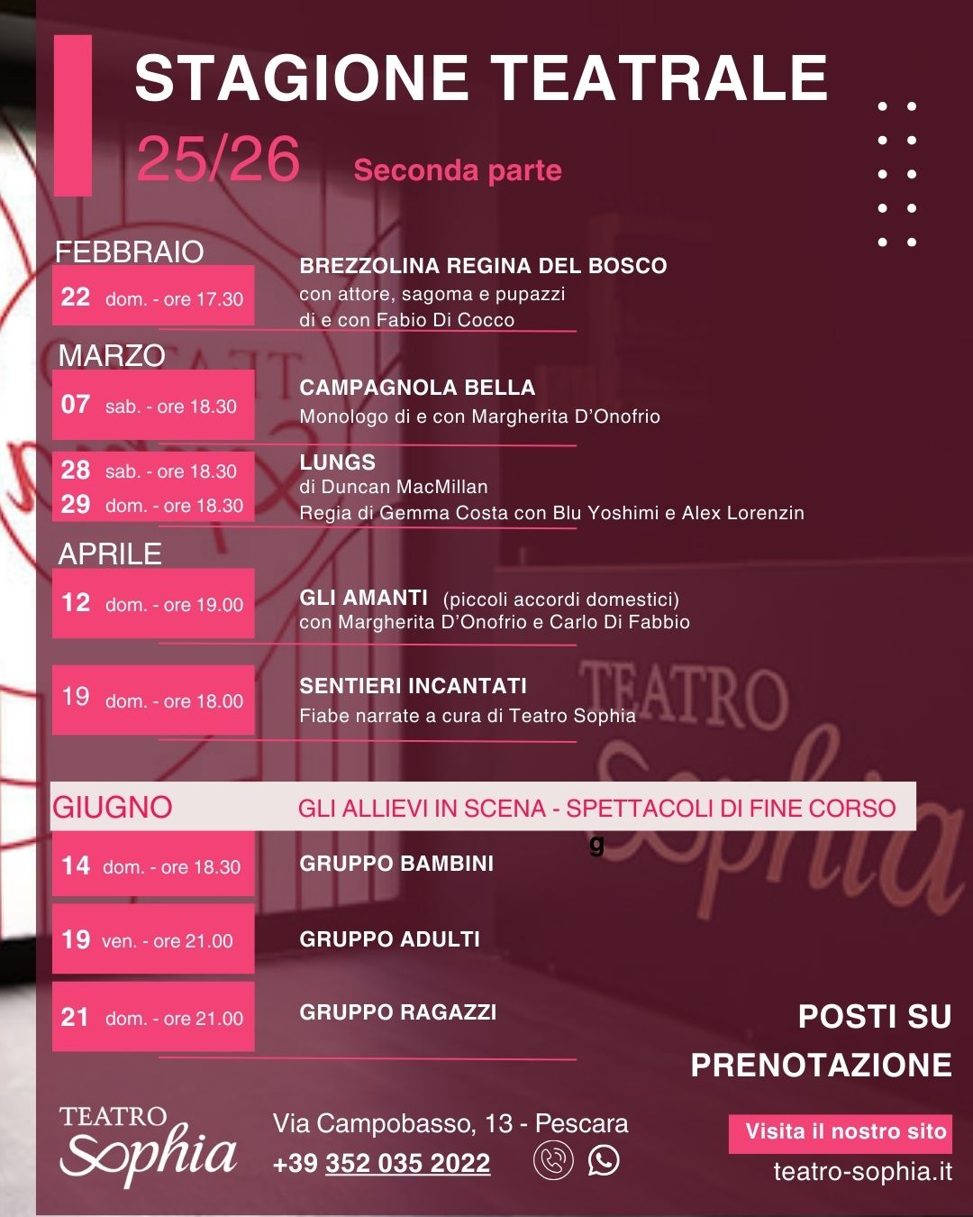 Stagione teatrale 2025/2026 parte seconda: elenco di spettacoli