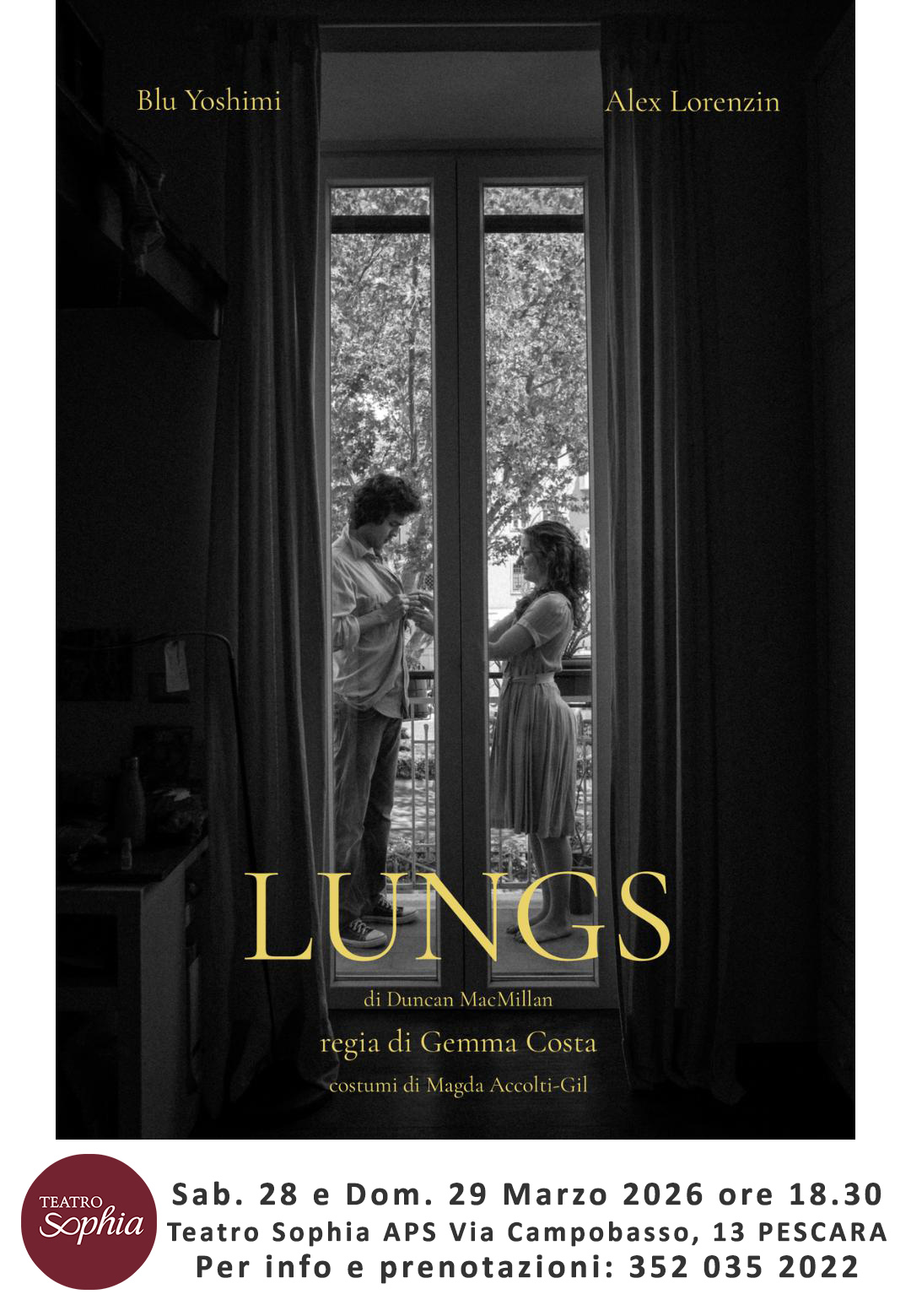 Locandina Lungs di Duncan MacMIllan e con Blu Yoshimi e Alex Lorenzin